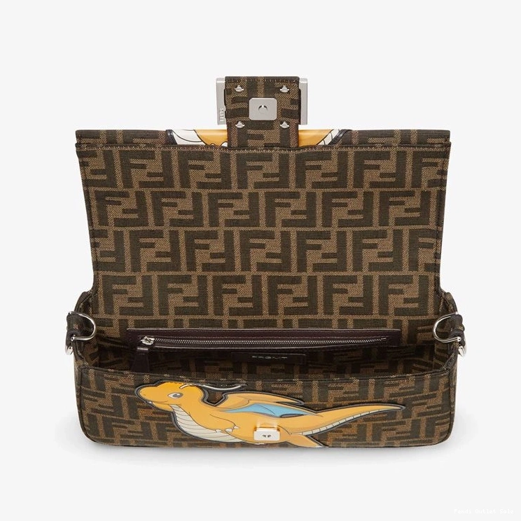 Affordable Motif FF Baguette Fendi Fabric Bag In Dragon Medium Yellow Pokmon Brown 0817